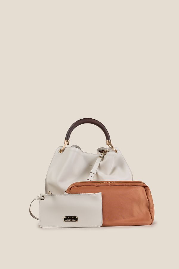 Gironacci bag, large leather bag, luxury leather bag, Made in Italy bag, women bag, 3461 Vitello Soft Off white 003