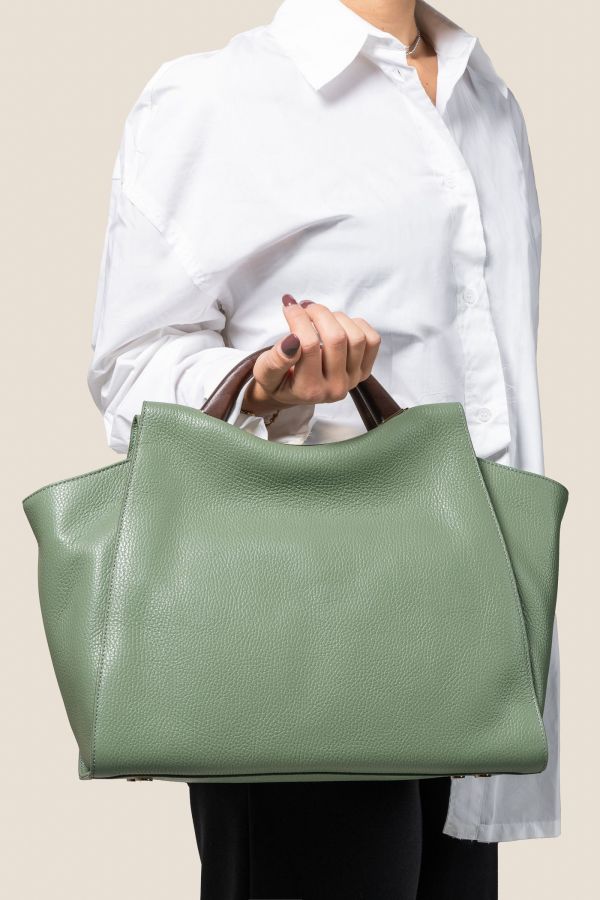 Gironacci handcrafted bag, handcrafted leather bag, handcrafted bag, Made in Italy handcrafted bag, 532 Vitello Salvia 415