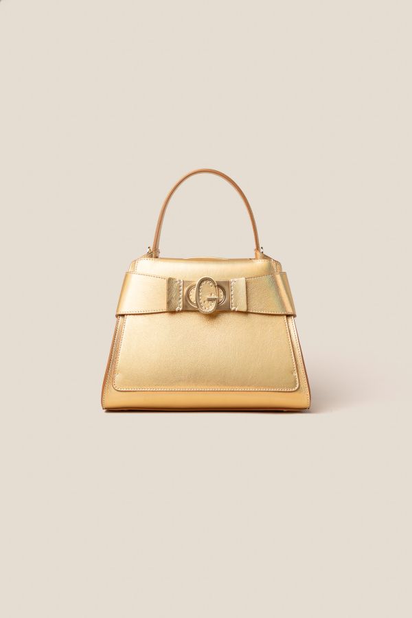 Gironacci handcrafted bag, handcrafted leather bag, handcrafted bag, Made in Italy handcrafted bag, 3121 Metallic Oro 777