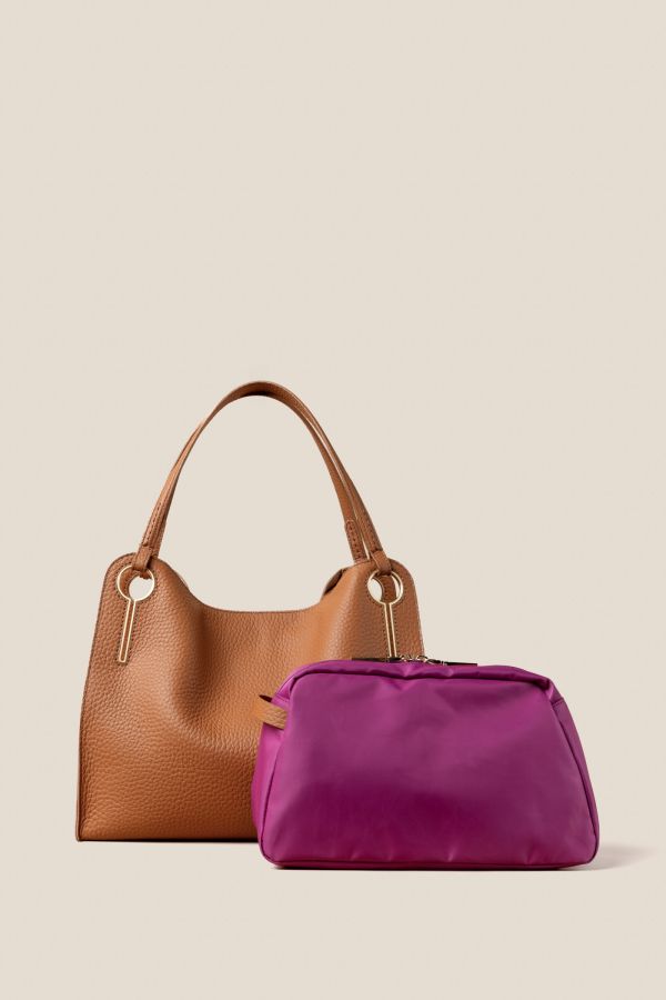 borsa Made in Italy, borsa in pelle, borsa da donna, borsa grande, borsa Gironacci, 3442 Velvet Cognac 175