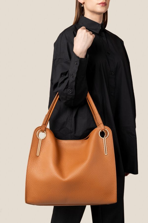 borsa Made in Italy, borsa in pelle, borsa da donna, borsa grande, borsa Gironacci, 3442 Velvet Cognac 175